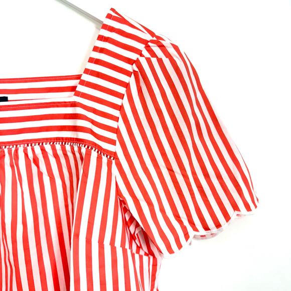 Talbots Sailboat Stripe Scalloped Square Neck Top - Picture 4 of 7